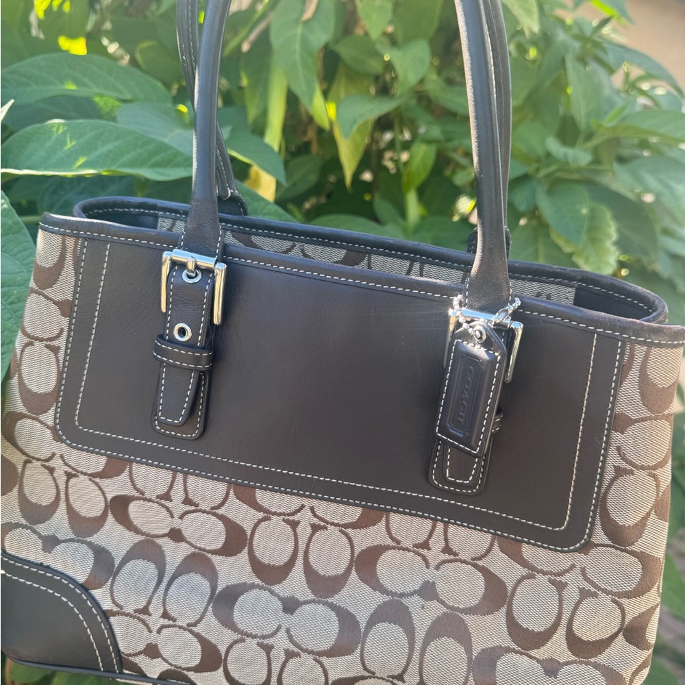 Vintage Coach Brown Signature Canvas Tote with Dark Brown Leather Trim